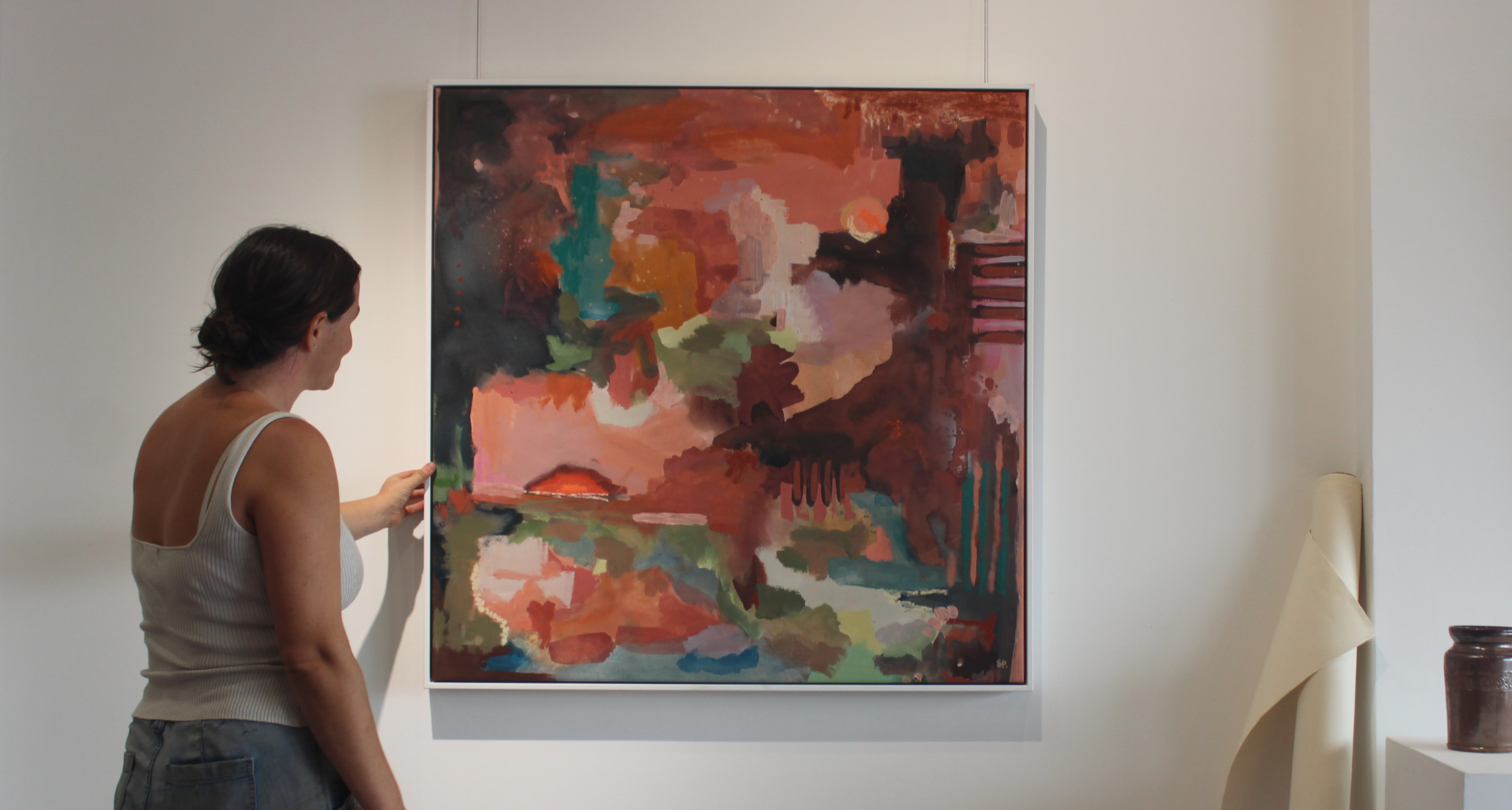 Stephanie Perrins, artist in Arboreal Terrain, art exhibition in Perth and online. Large abstract art. Original and authentic art by local artists.