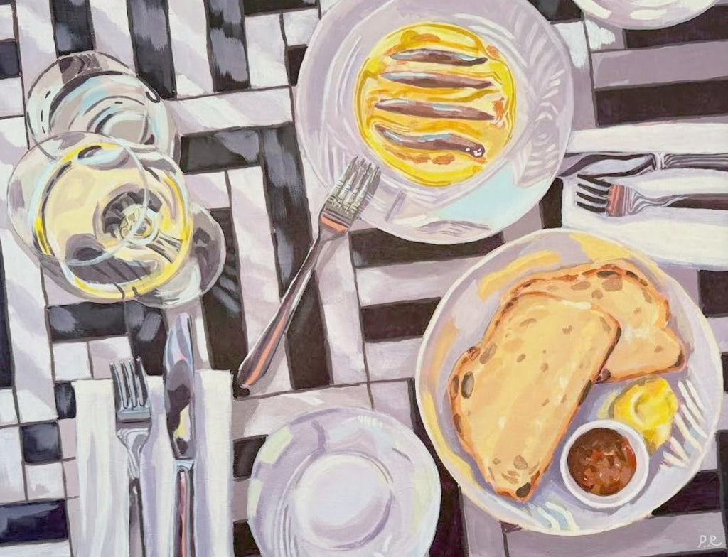 'Lunch under striped umbrellas’ by Pia Reynolds