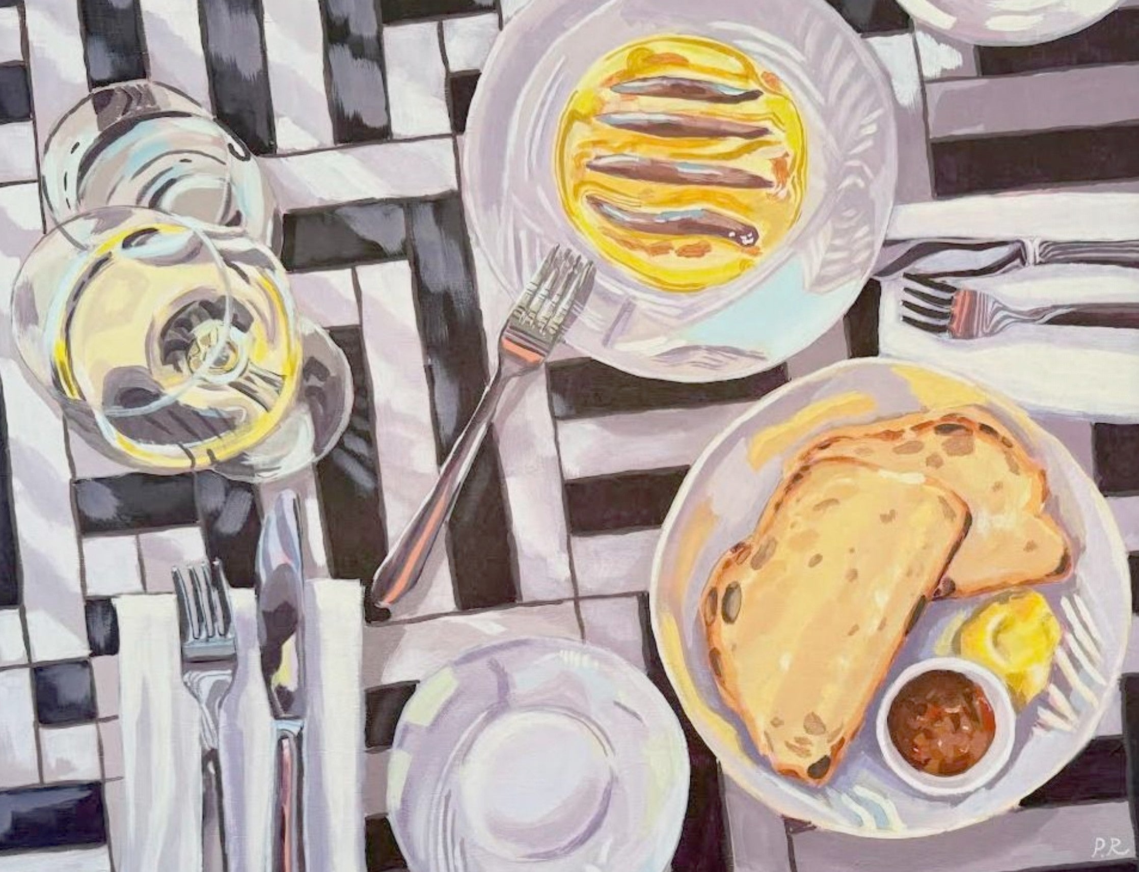 'Lunch under striped umbrellas’ by Pia Reynolds